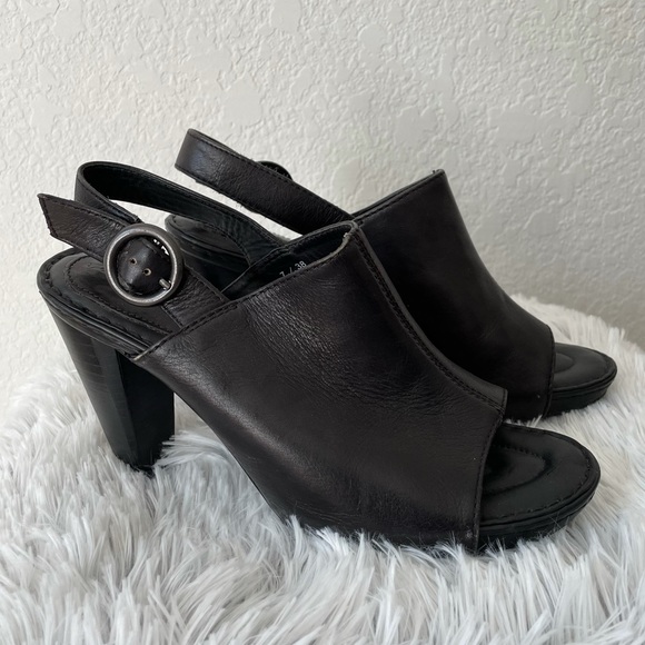 BORN LEATHER CLOGS PEEPTOE HEELS 7 - Picture 2 of 7